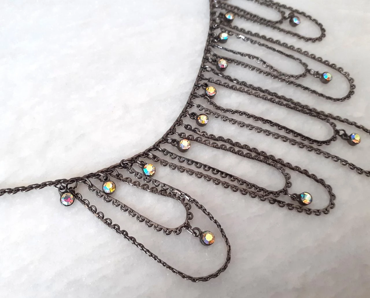 Gunmetal black necklace with AB rhinestones and draping – photo 4